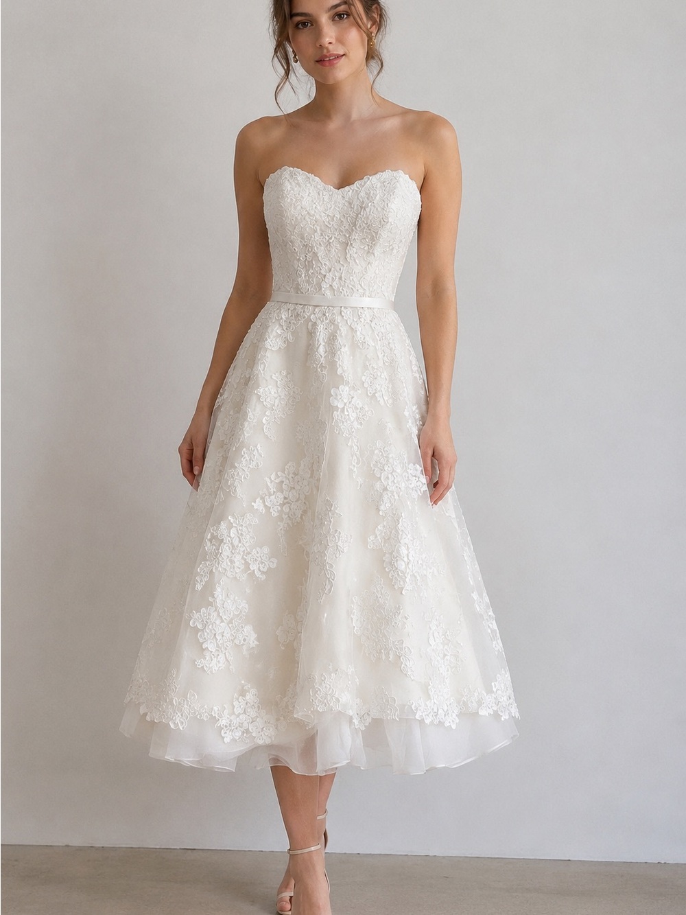 David's Bridal Galina Ivory Strapless Lace A-Line Wedding Dress
